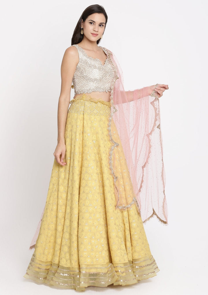 Yellow Chikankari Georgette Designer Lehenga-Koskii