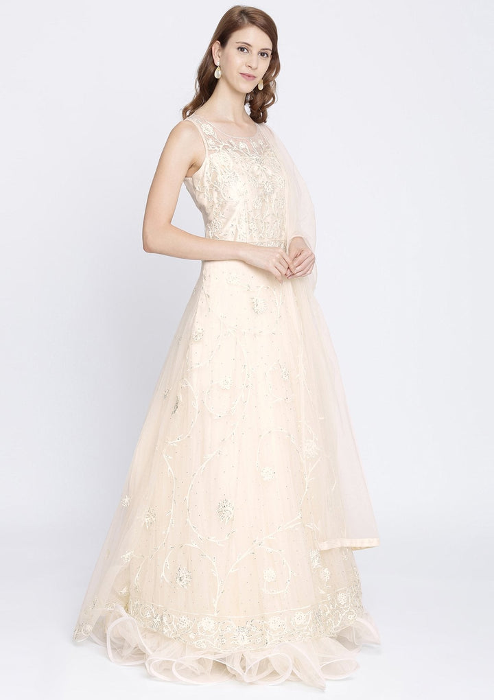 Cream Stonework Net Designer Gown-Koskii