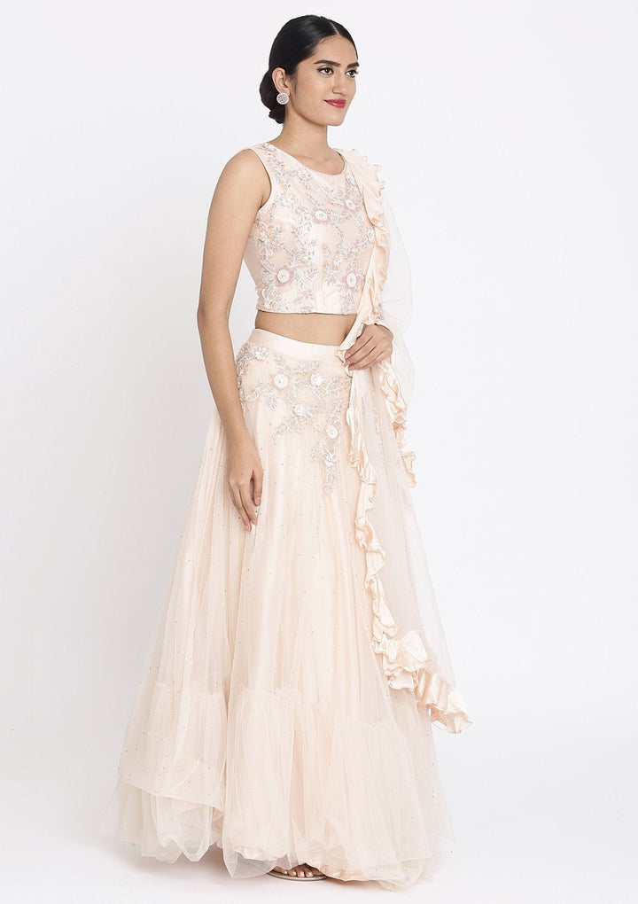 Peach Cutdana Net Designer Lehenga - koskii