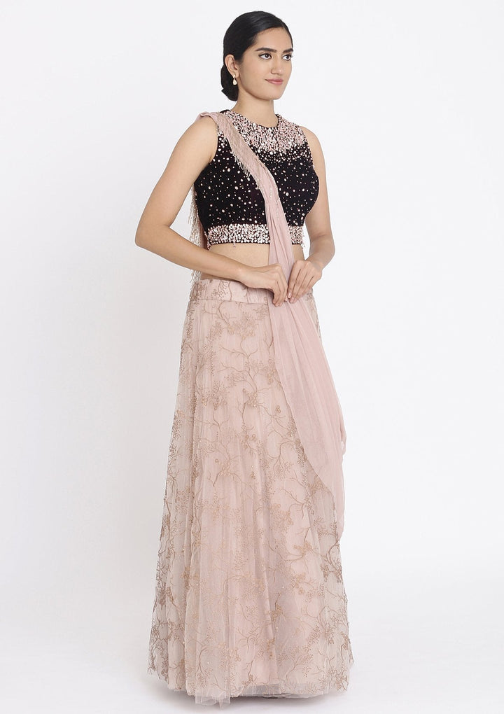 Lavender And Wine Stonework Net Designer Lehenga - koskii