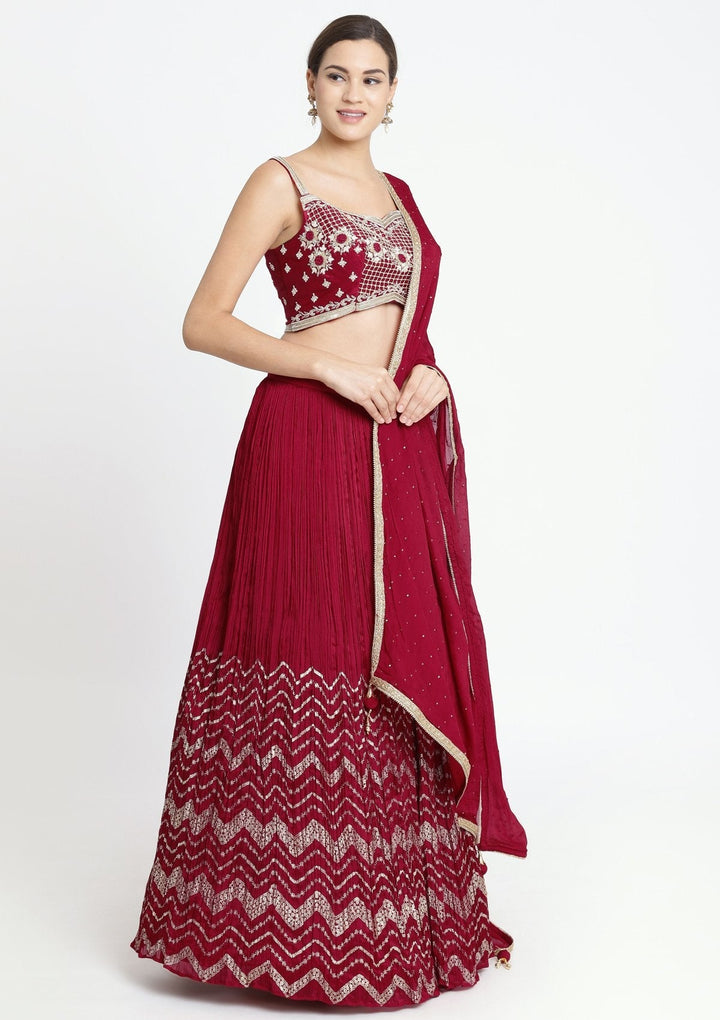 Red Zardosi Art Silk Designer Lehenga-Koskii