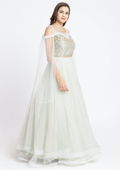 Pista Green Cutdana Net Designer Gown-Koskii