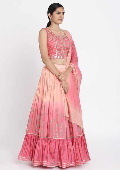 Pink And Peach Gotapatti Georgette Designer Lehenga - koskii