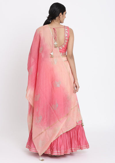 Pink And Peach Gotapatti Georgette Designer Lehenga - koskii