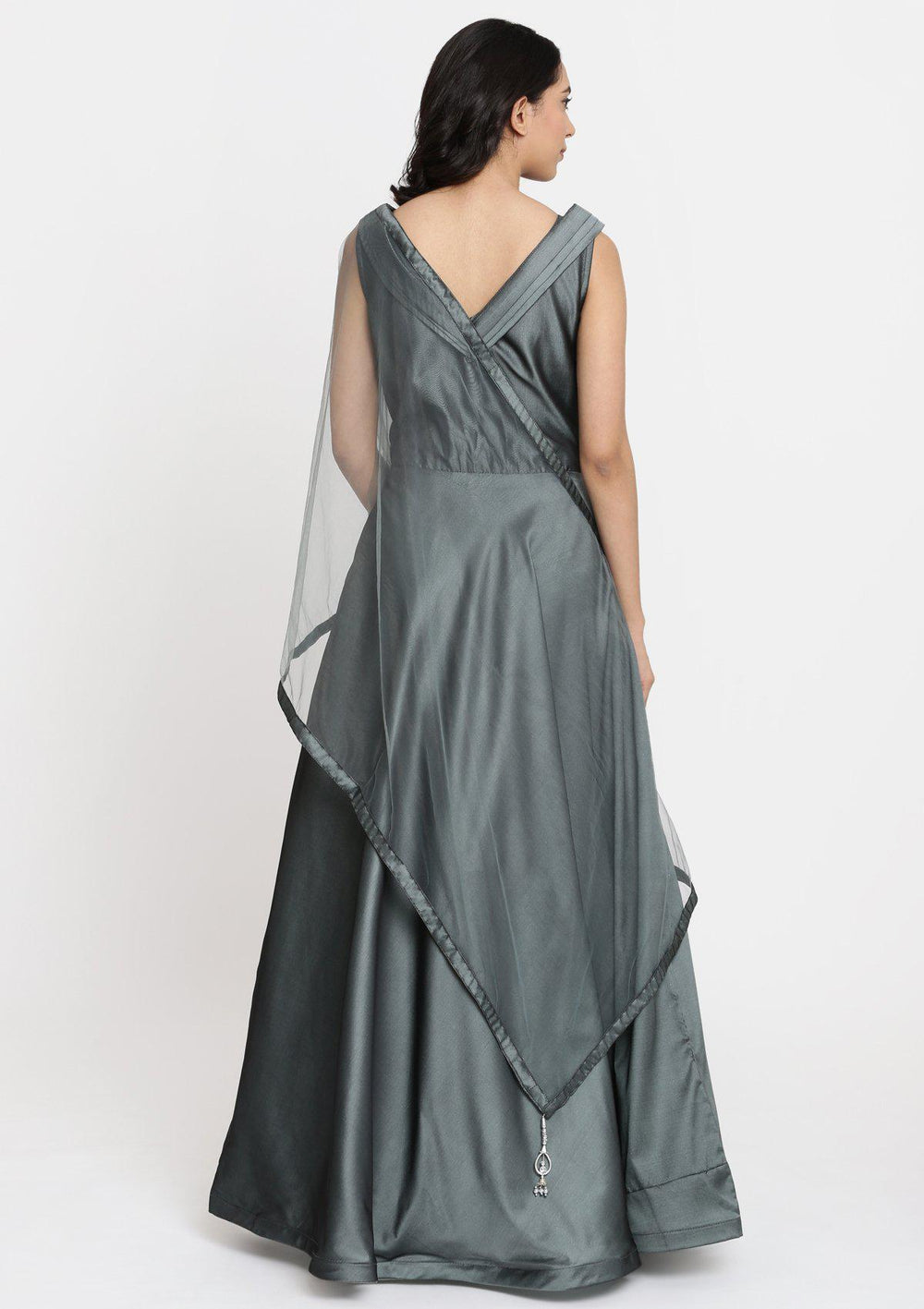 Mehendi Cutdana Taffeta Silk Designer Gown-Koskii