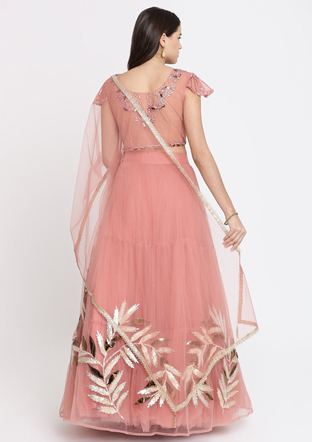 Onion Pink Cutdana Net Designer Lehenga-Koskii