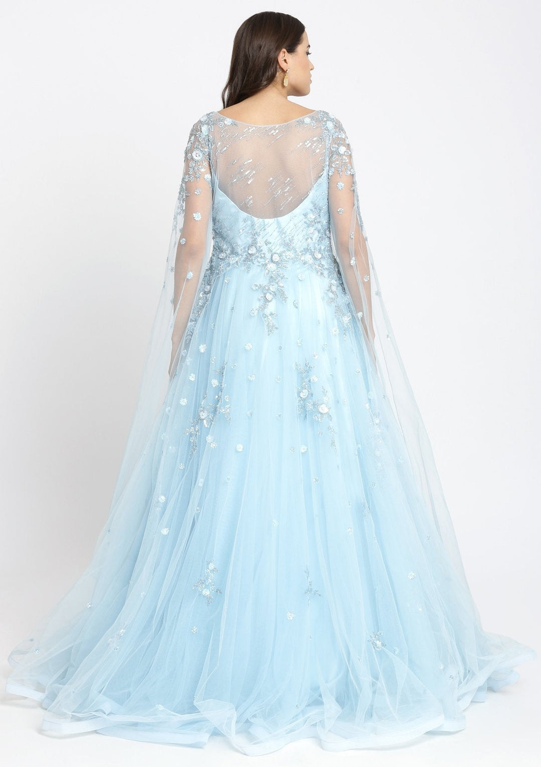 Sky Blue Cutdana Net Designer Gown-Koskii