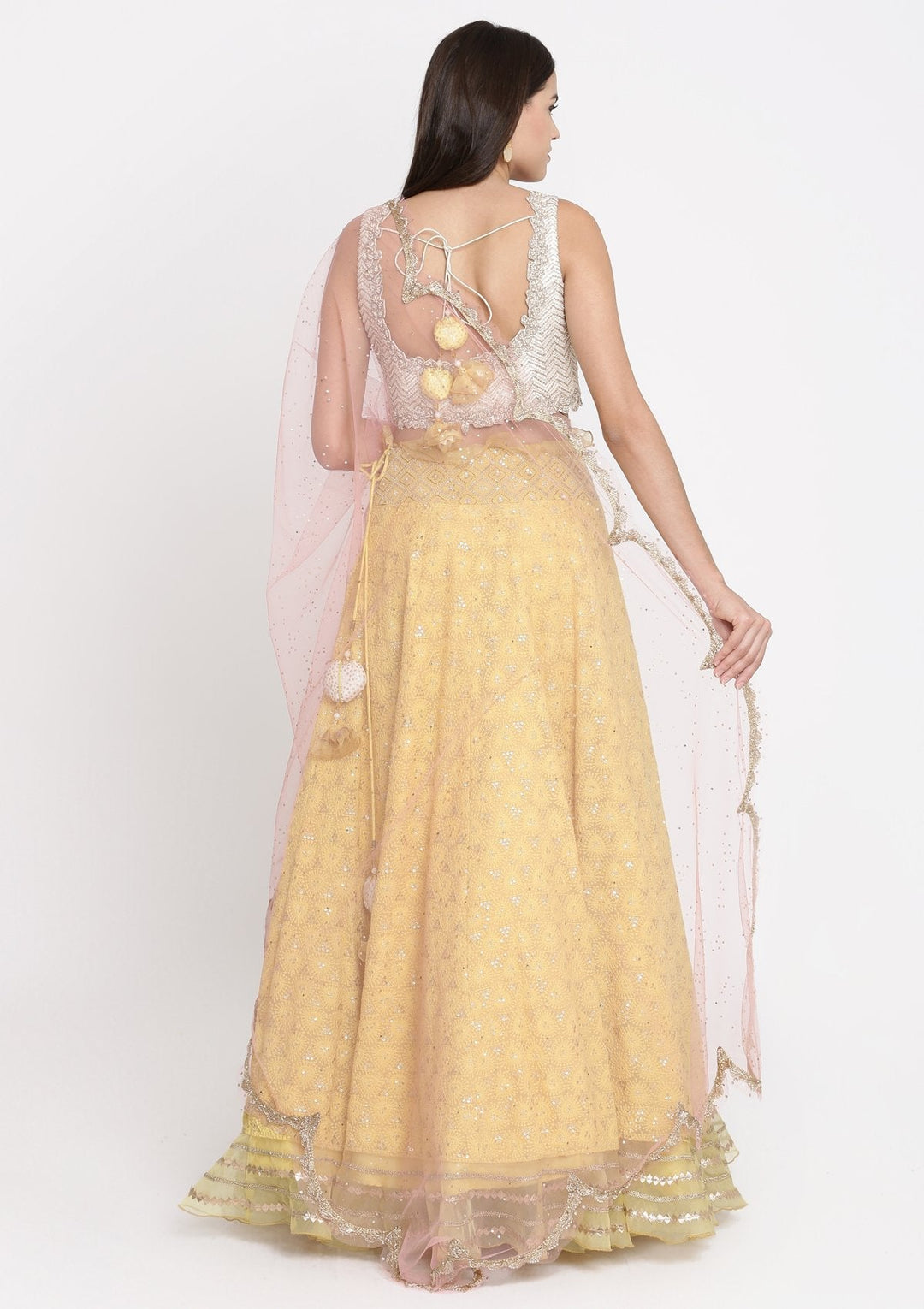 Yellow Chikankari Georgette Designer Lehenga-Koskii