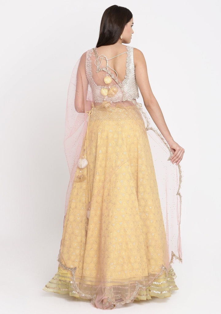 Yellow Chikankari Georgette Designer Lehenga-Koskii