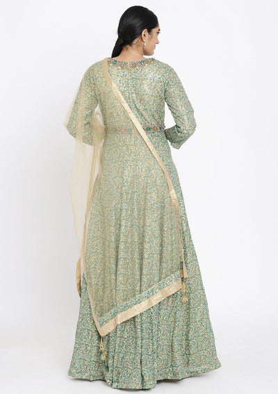 Rama Green Sequins Embellished Designer Gown - koskii