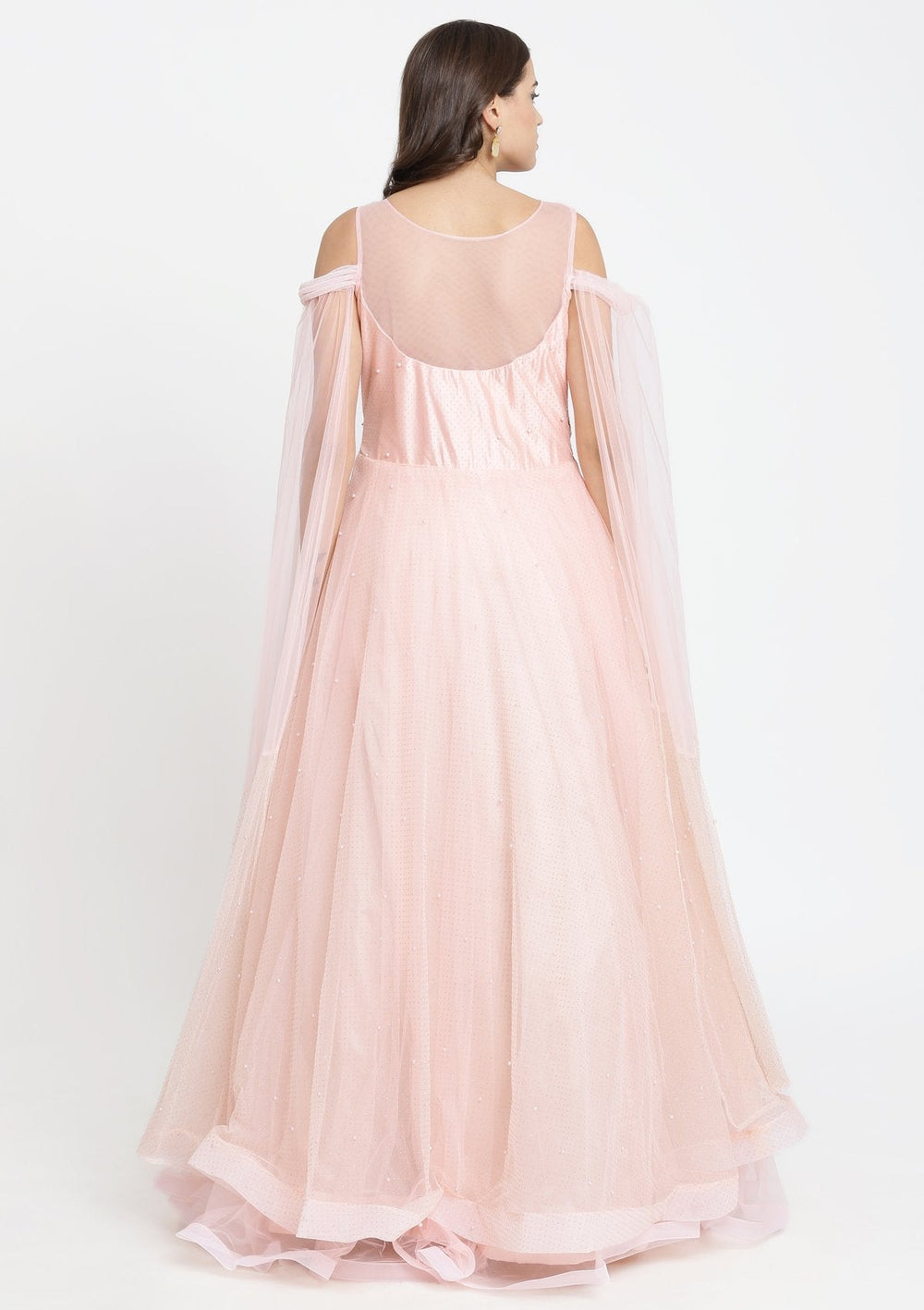 Baby Pink Cutdana Net Designer Gown-Koskii
