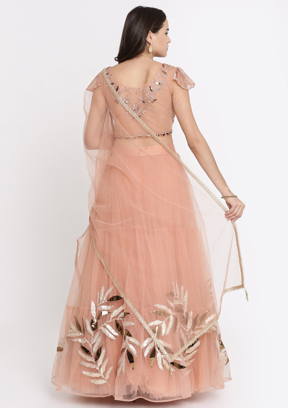 Rust Cutdana Net Designer Lehenga-Koskii