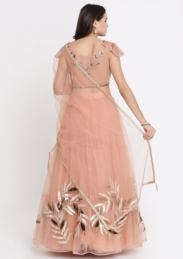 Rust Cutdana Net Designer Lehenga-Koskii