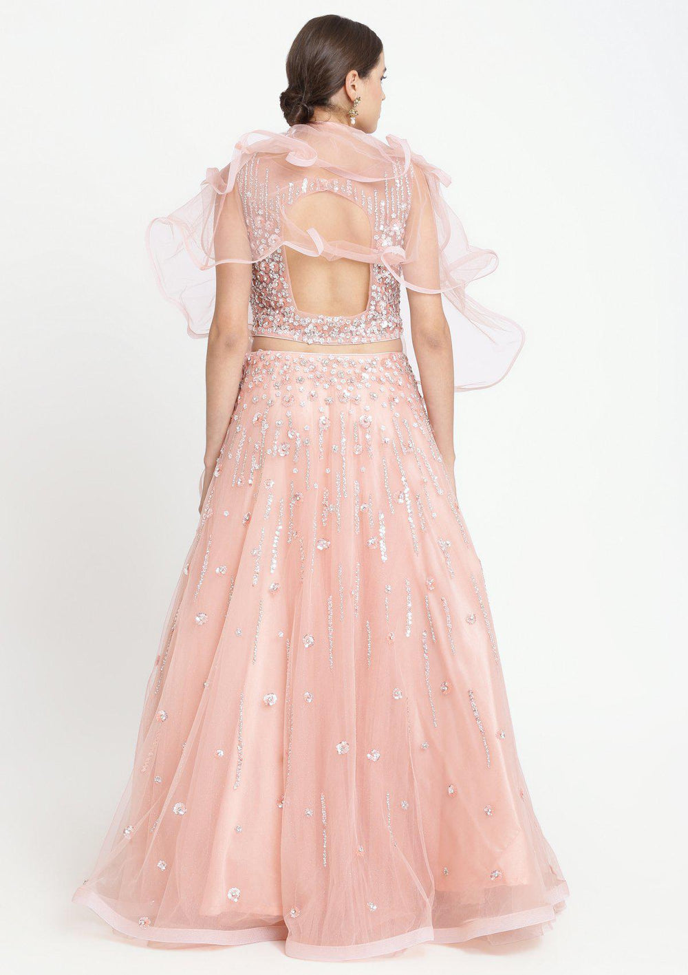 Misty Rose Sequins Net Designer Lehenga-Koskii