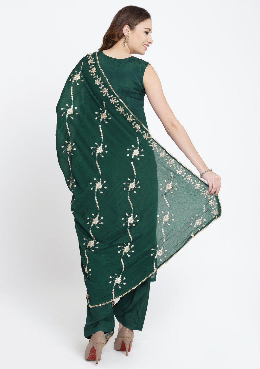 Bottle Green Gotapatti Semi Crepe Designer Salwar Suit-Koskii