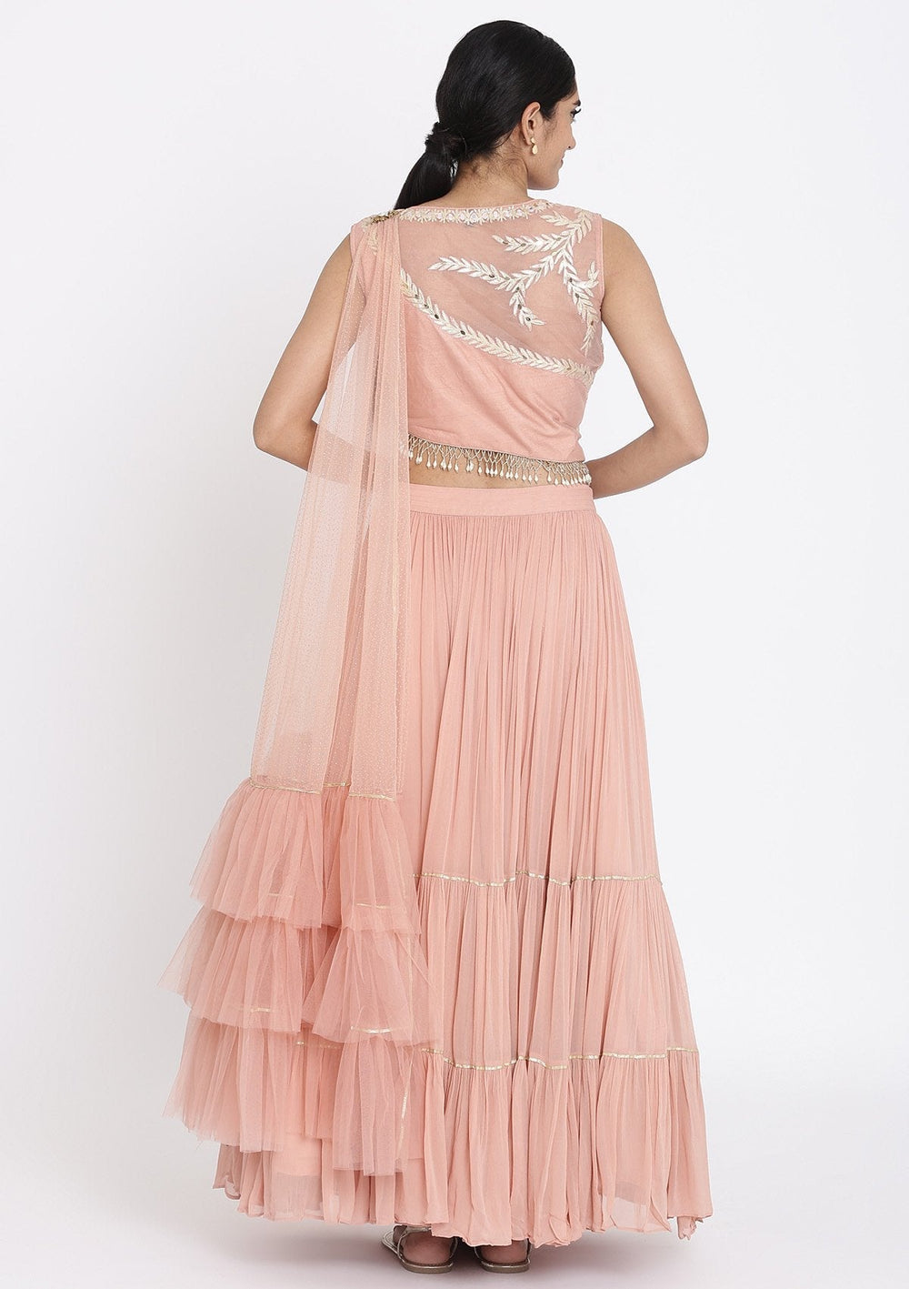 Mauve Mirrorwork Net Designer Lehenga - koskii