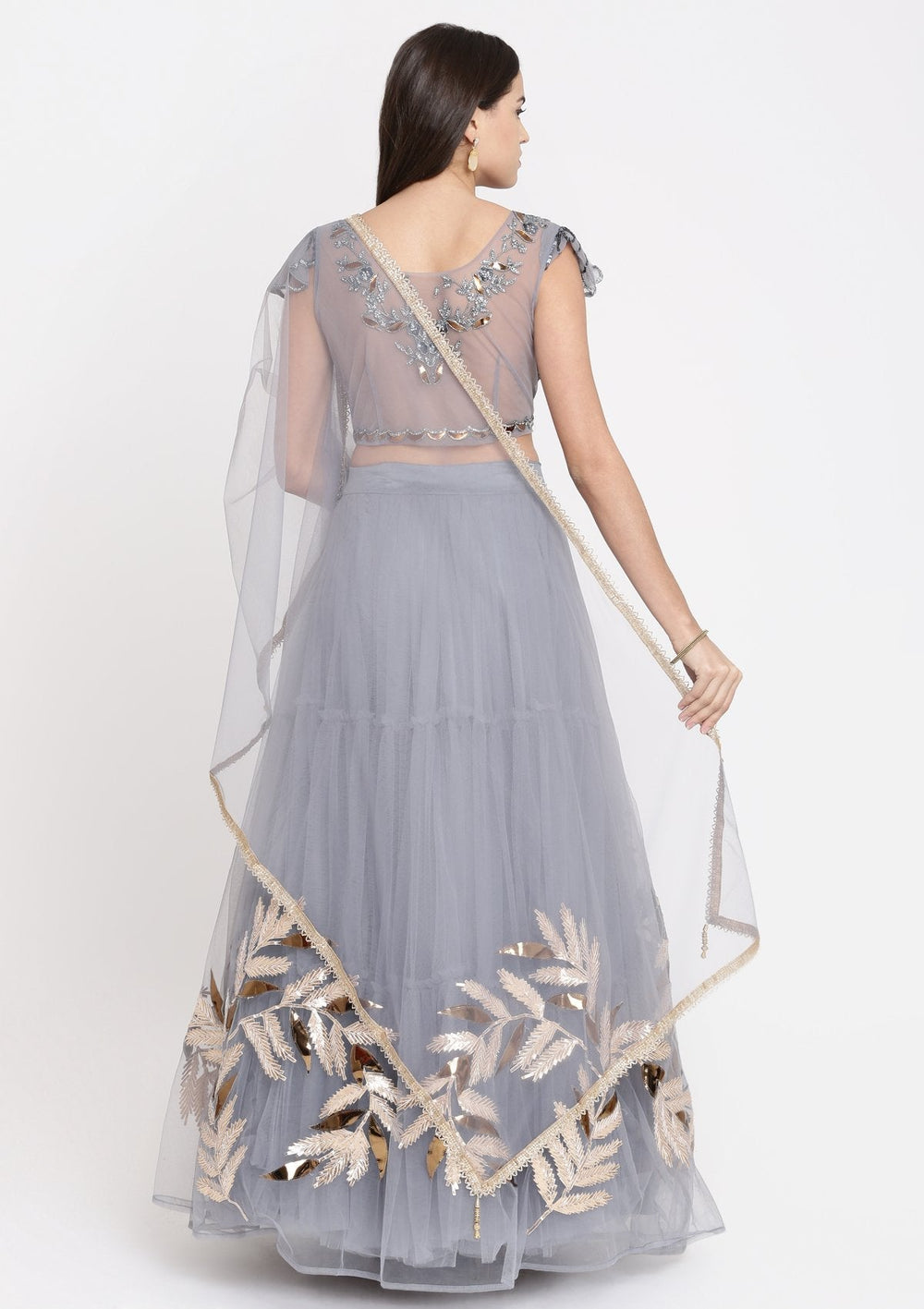 Dark Grey Cutdana Net Designer Lehenga-Koskii