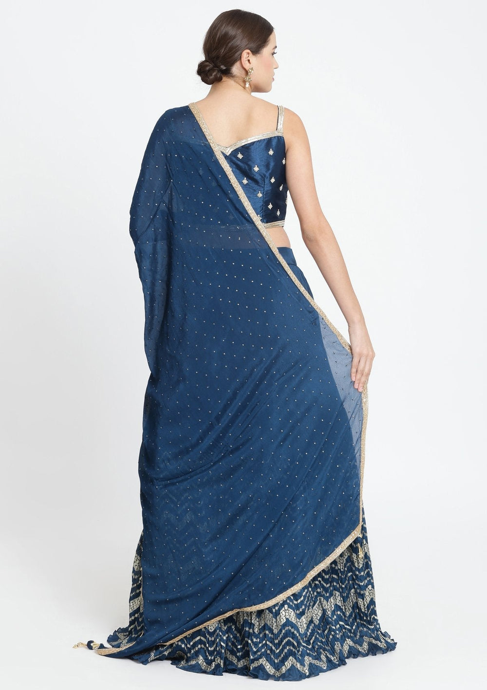 Peacock Blue Zardosi Art Silk Designer Lehenga-Koskii