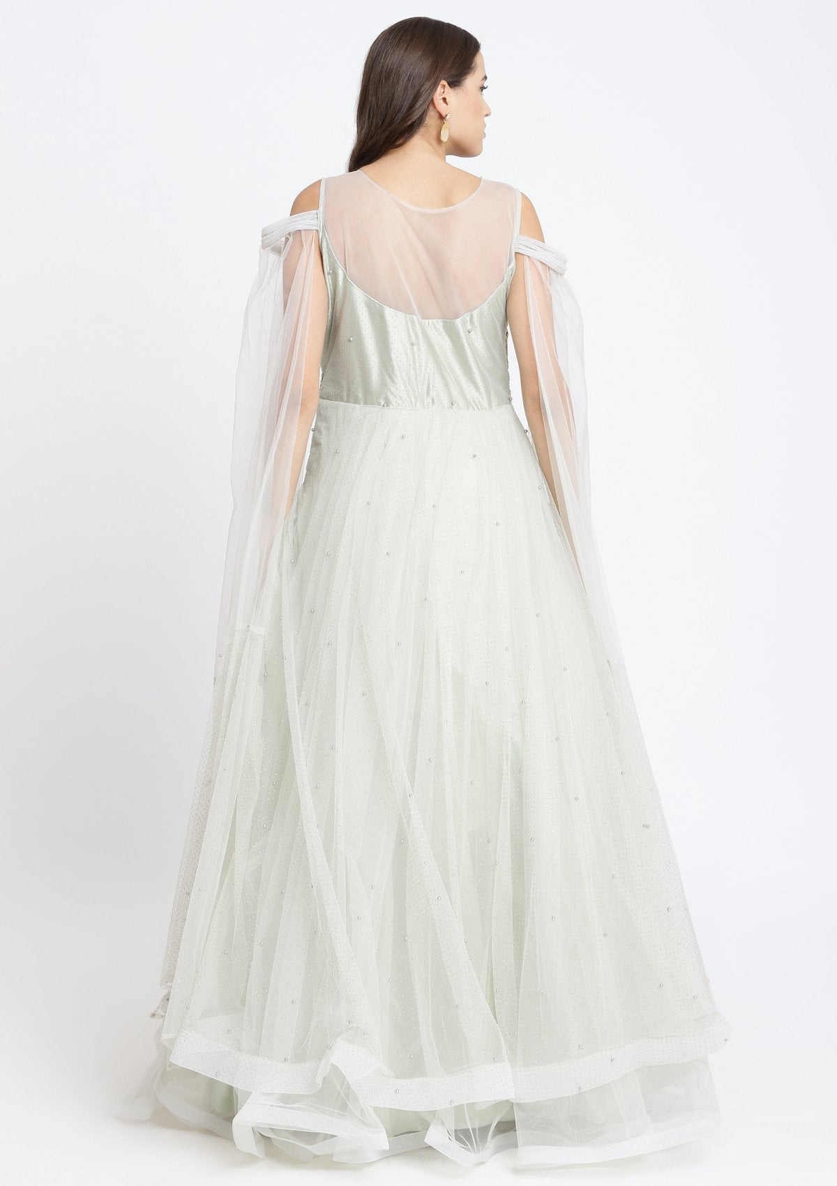 Pista Green Cutdana Net Designer Gown-Koskii