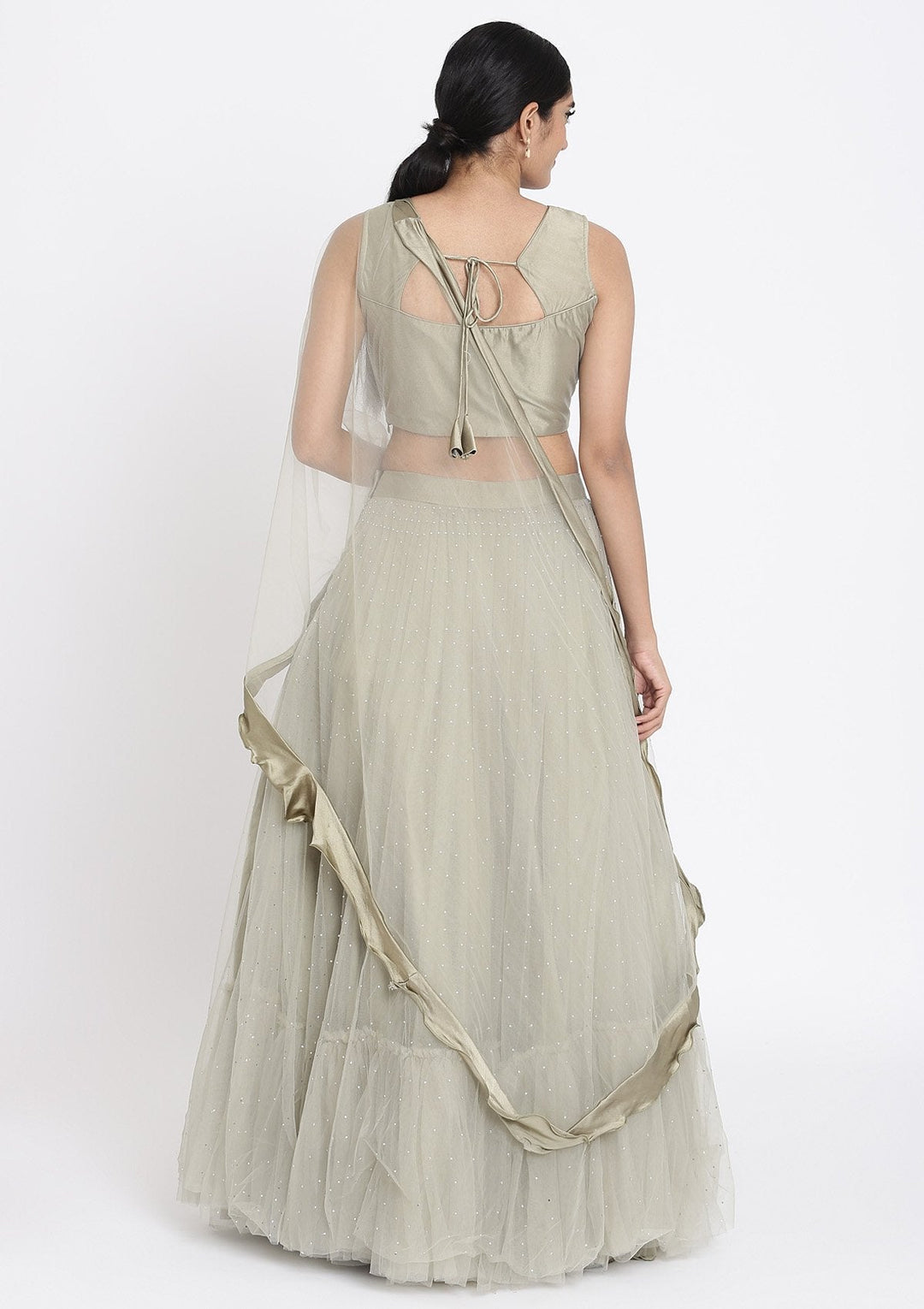 Pista Green Cutdana Net Designer Lehenga - koskii