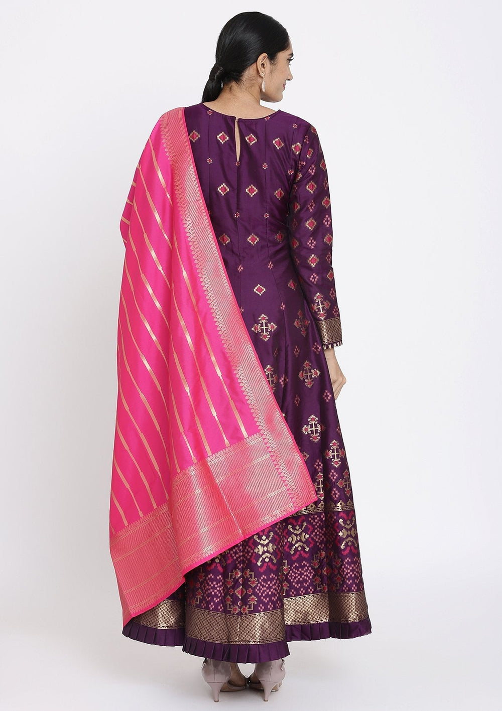 Purple Zariwork Art Silk Designer Gown - koskii