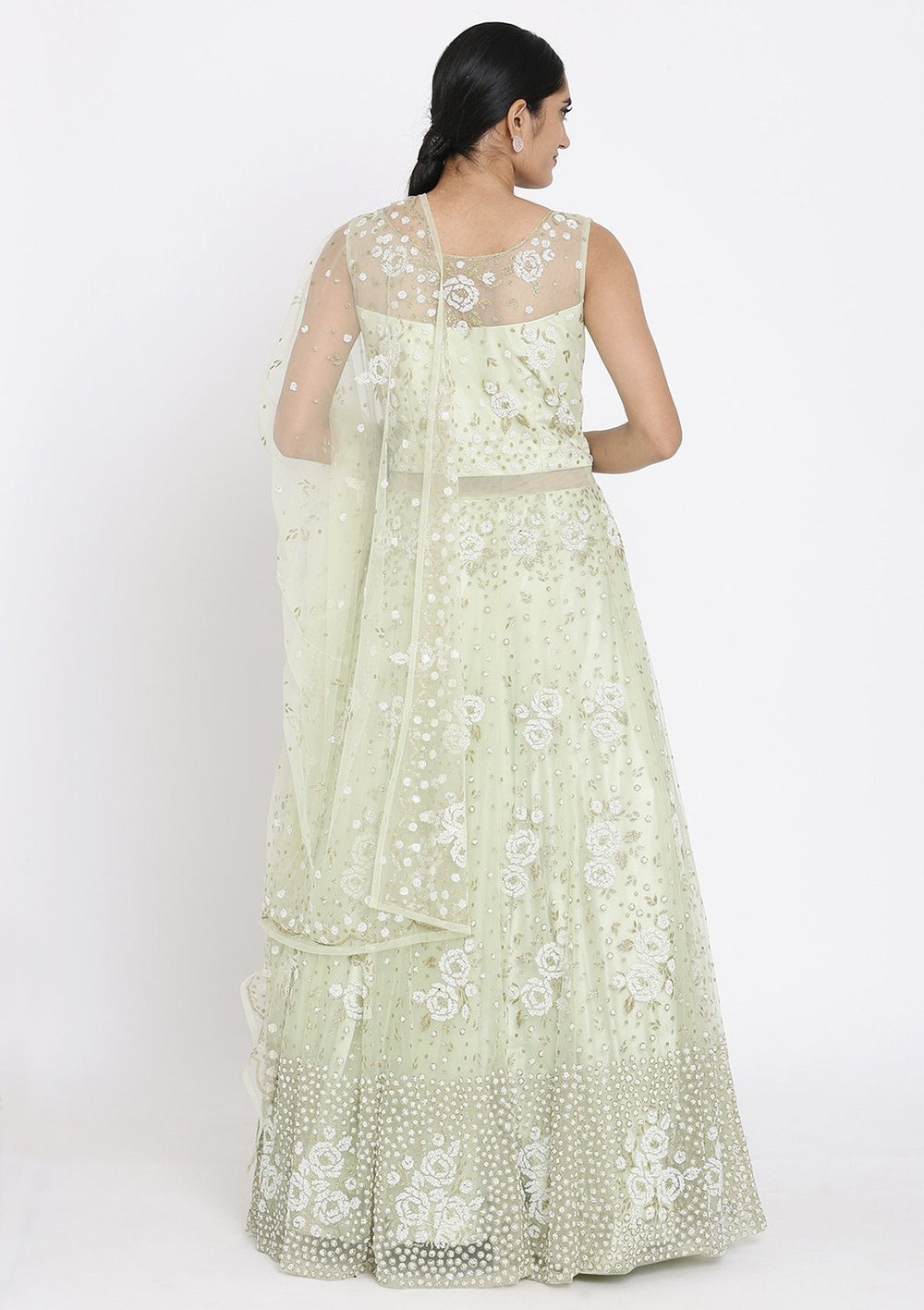 Pista Green Cutdana Net Designer Gown - koskii