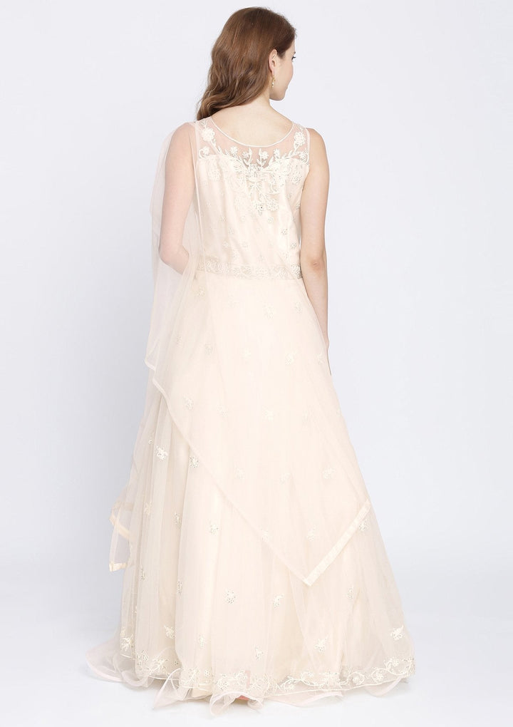 Cream Stonework Net Designer Gown-Koskii