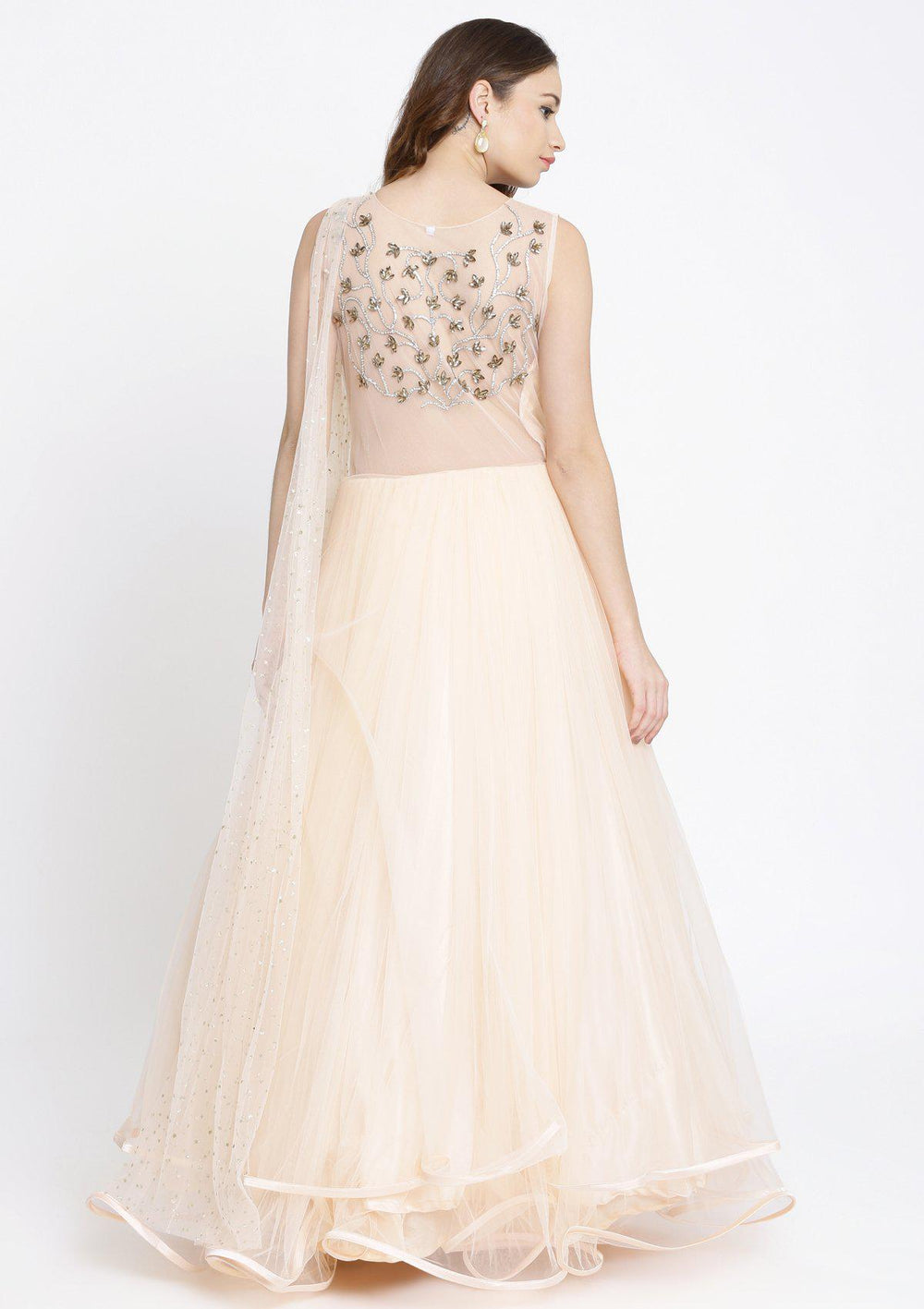Peach Stonework Net Designer Gown-Koskii