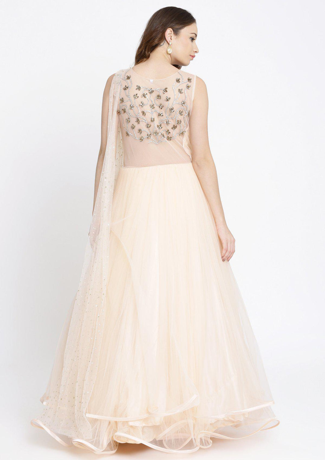 Peach Stonework Net Designer Gown-Koskii