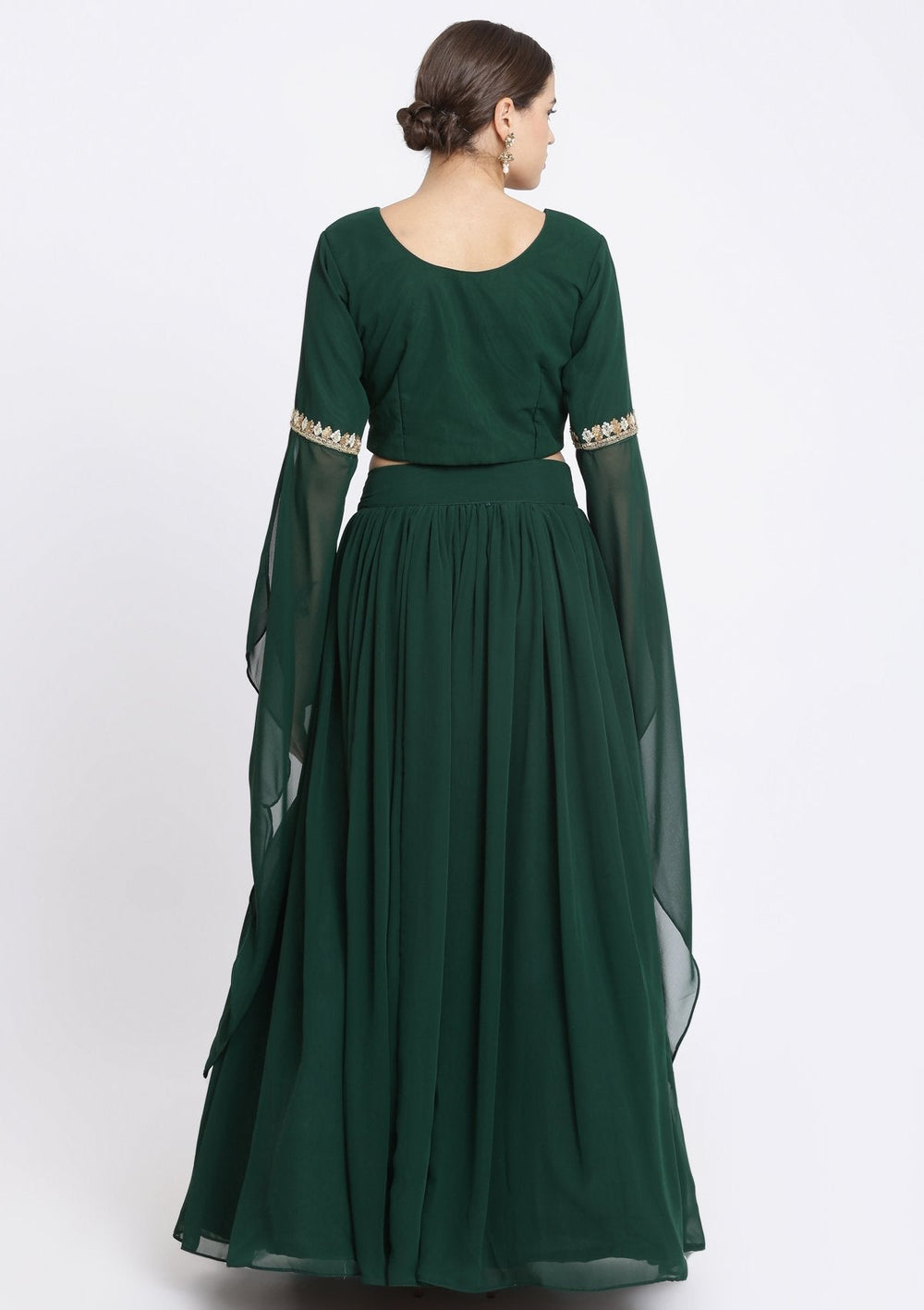Bottle Green Sequins Georgette Designer Lehenga-Koskii