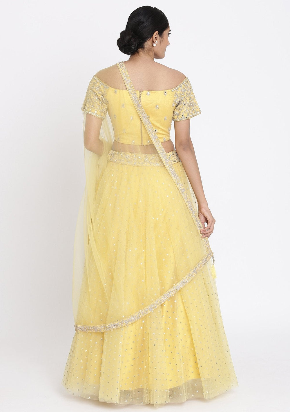 Yellow Zariwork Net Designer Lehenga - koskii