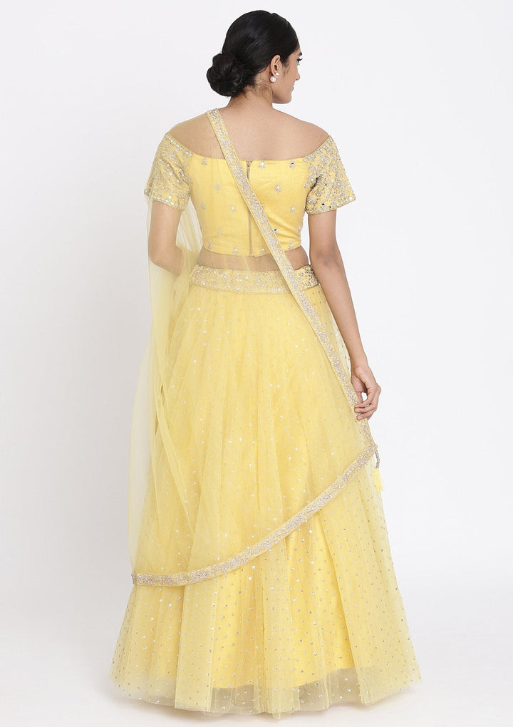 Yellow Zariwork Net Designer Lehenga - koskii