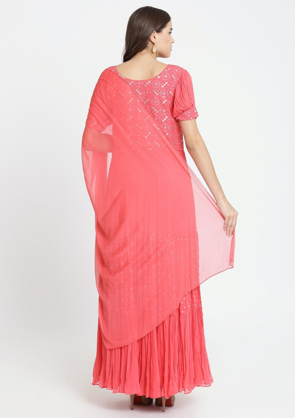 Ruby Chikankari Georgette Designer Gown-Koskii