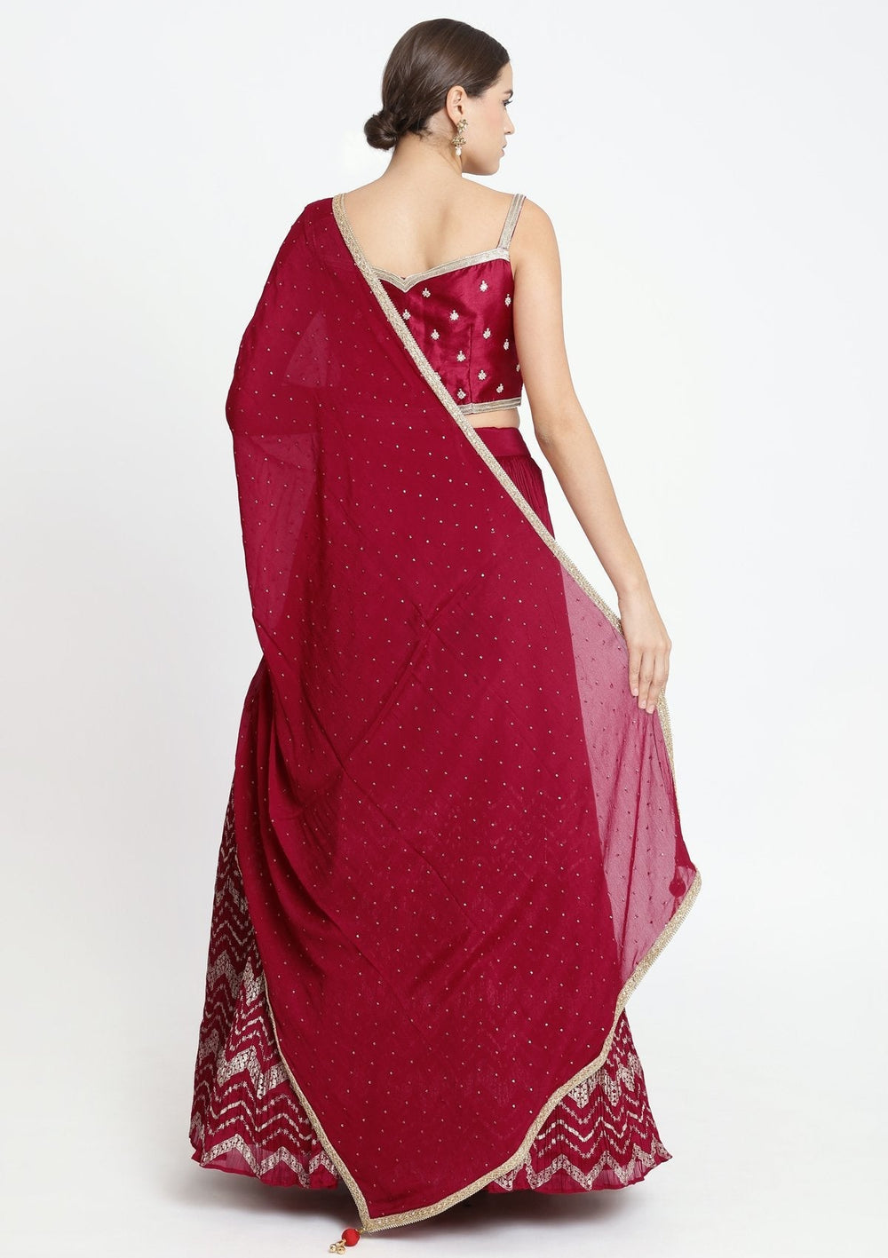 Red Zardosi Art Silk Designer Lehenga-Koskii