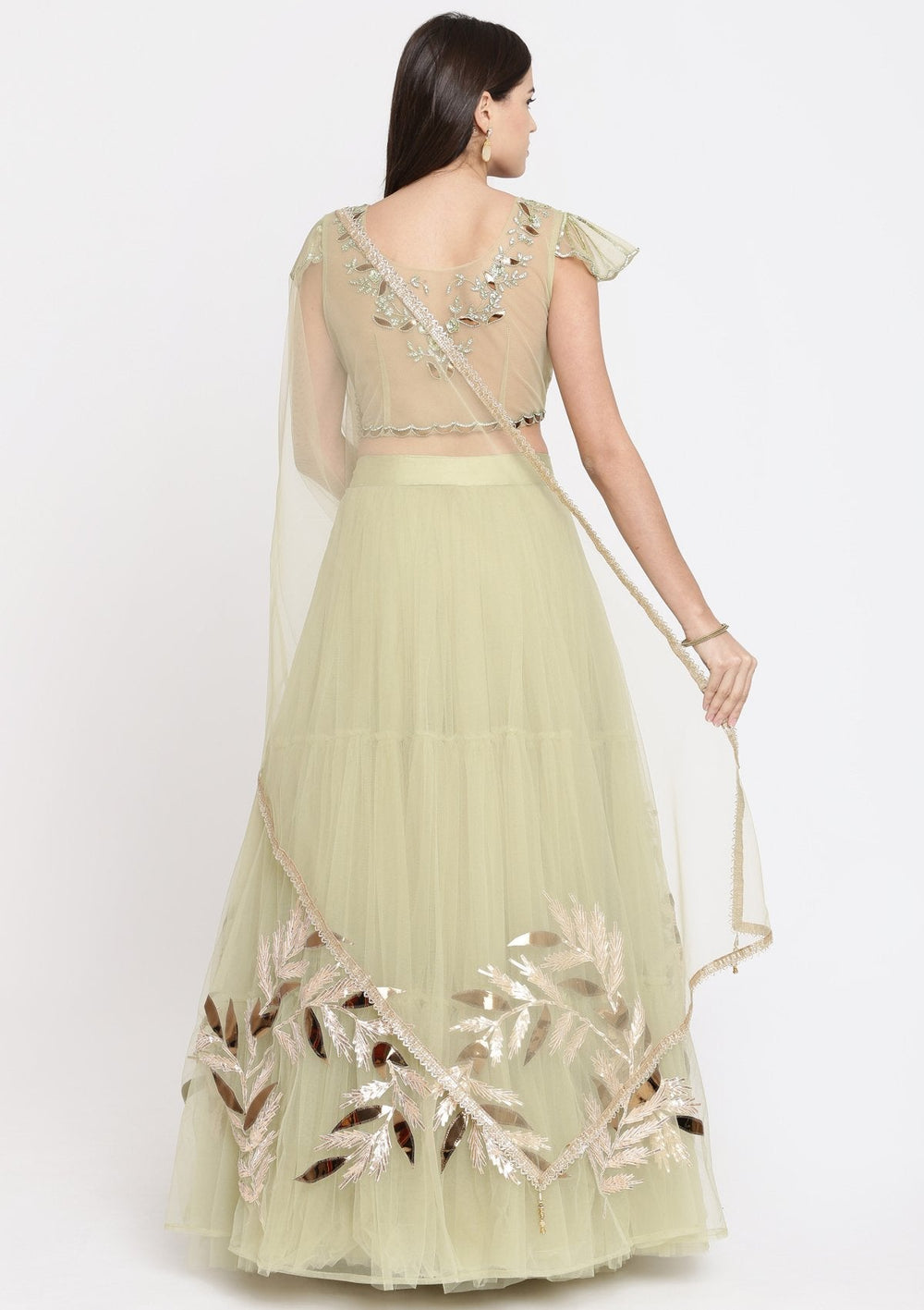 Pista Green Cutdana Net Designer Lehenga-Koskii