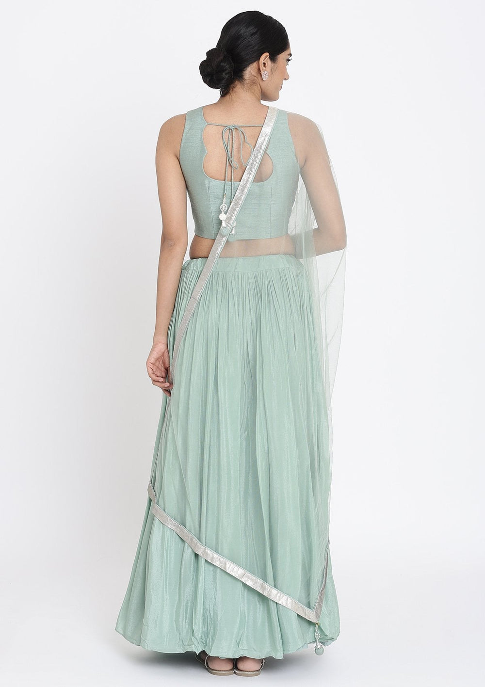 Pista Green Sequins Satin Designer Lehenga - koskii
