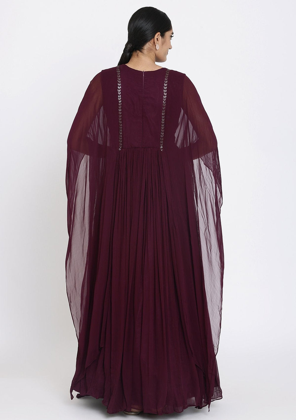 Wine Cutdana Georgette Designer Gown - koskii