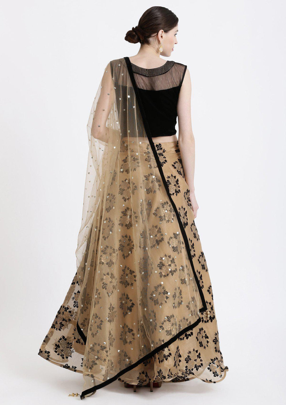 Gold Swarovski Tissue Designer Lehenga-Koskii