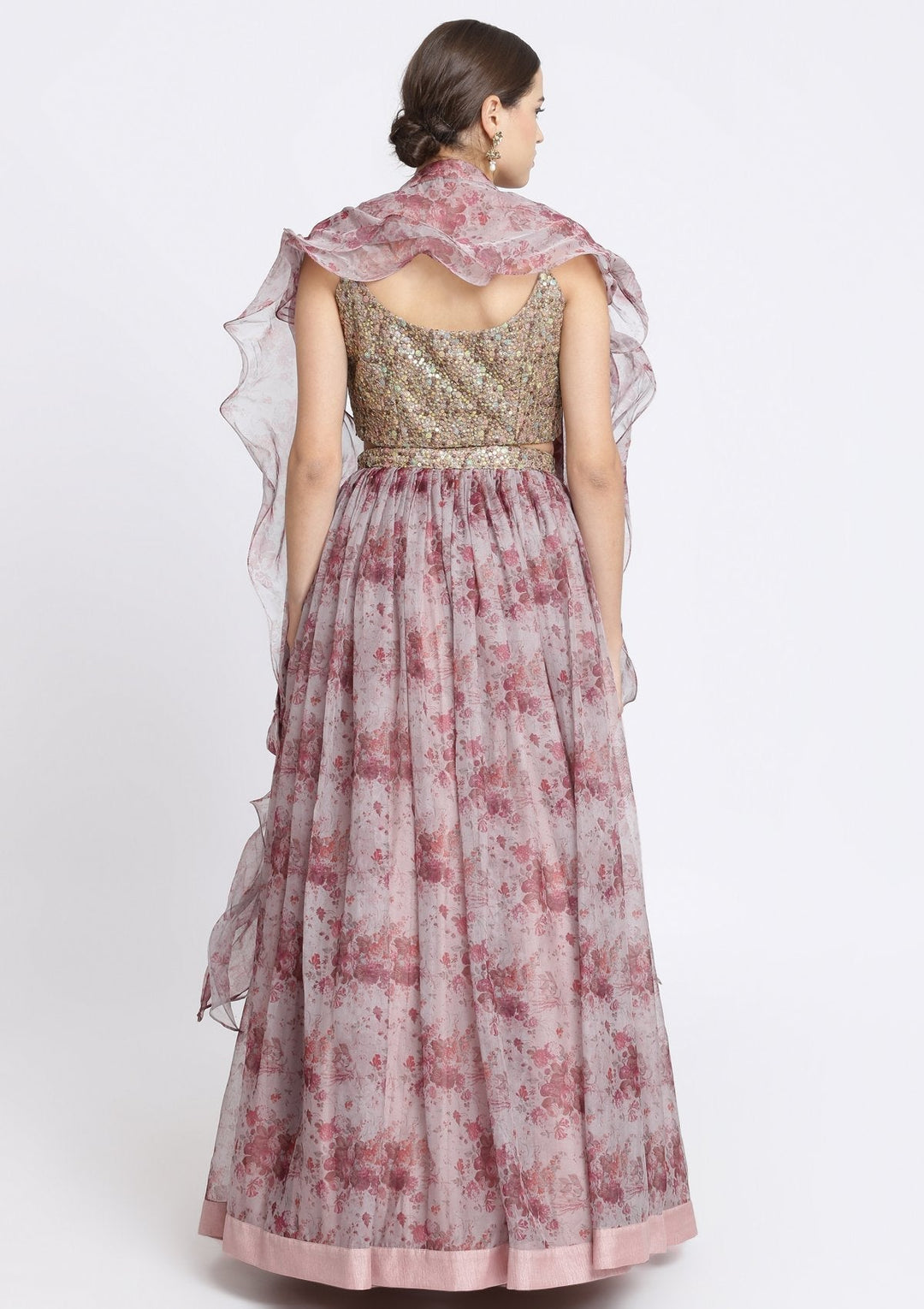 Lavender and Brown Sequins Tissue Designer Lehenga-Koskii