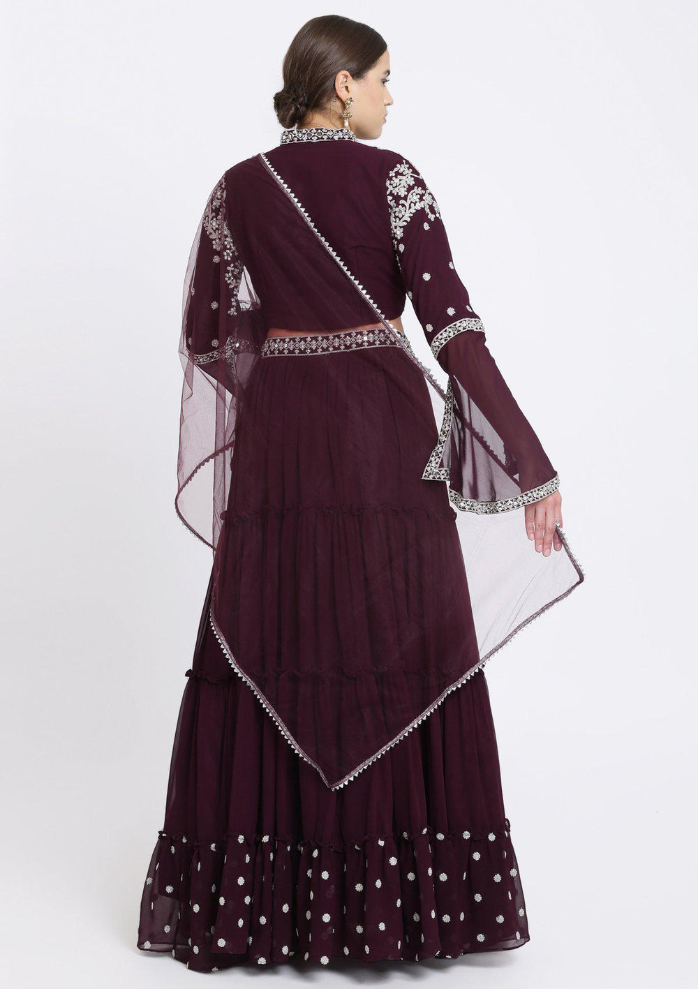Wine Zariwork Georgette Designer Lehenga-Koskii