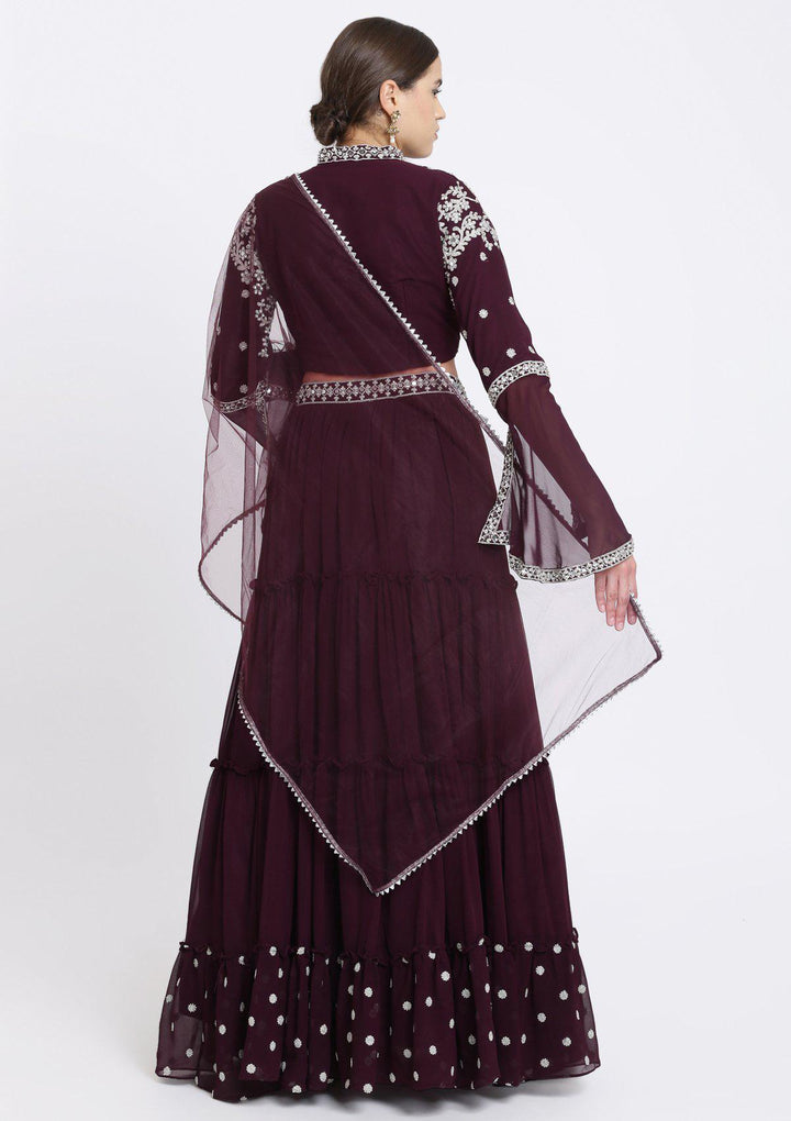 Wine Zariwork Georgette Designer Lehenga-Koskii