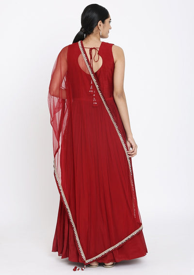 Maroon Mirrorwork Georgette Designer Gown - koskii