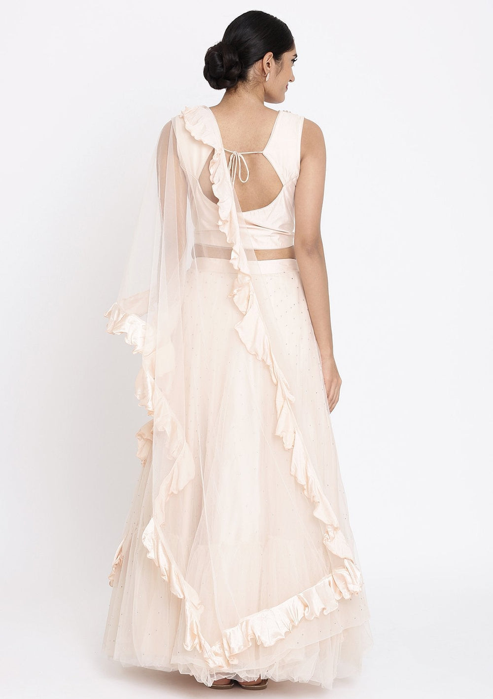 Peach Cutdana Net Designer Lehenga - koskii