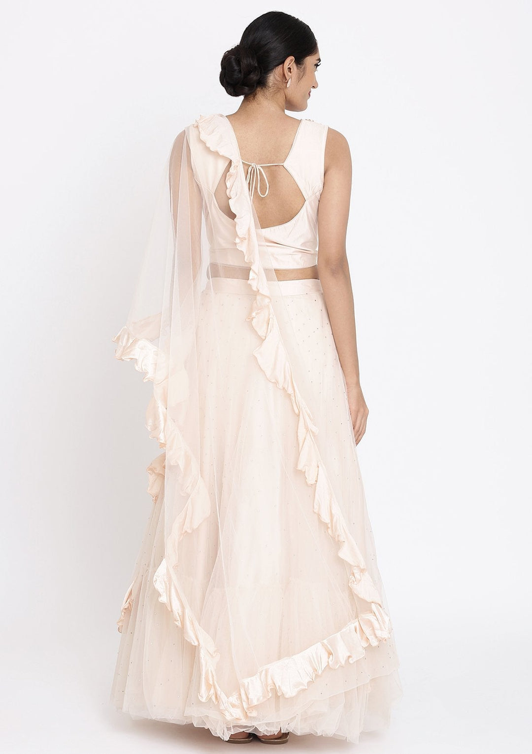 Peach Cutdana Net Designer Lehenga - koskii