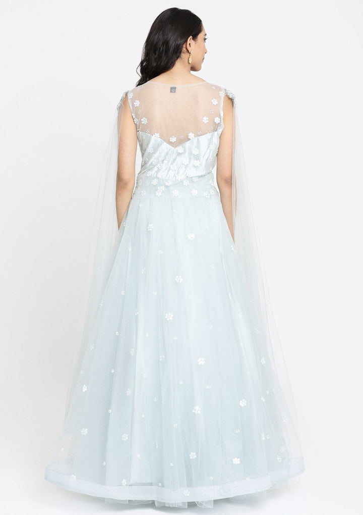 Sea Green Sequins Net Designer Gown-Koskii