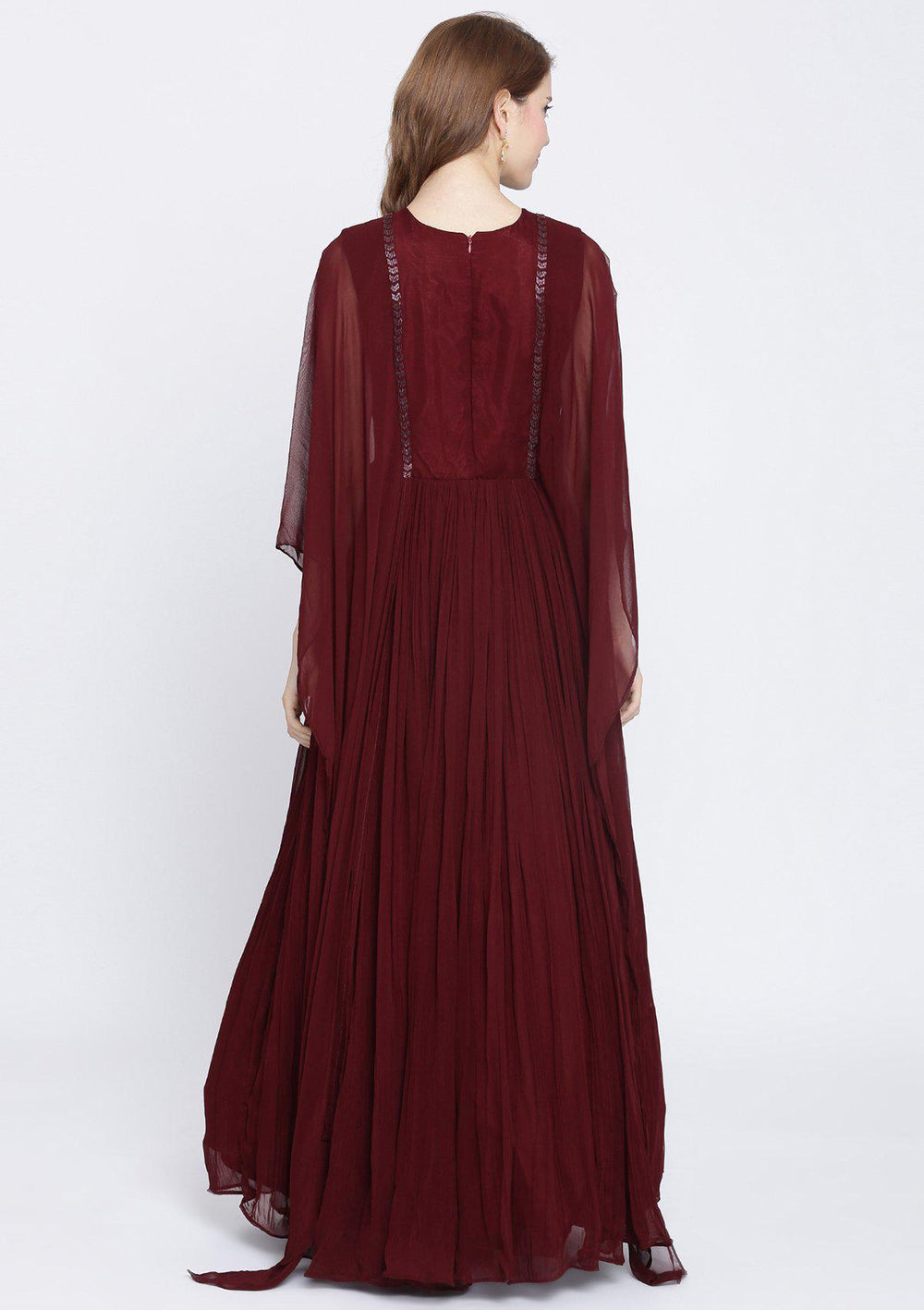 Maroon Cutdana Georgette Designer Gown-Koskii