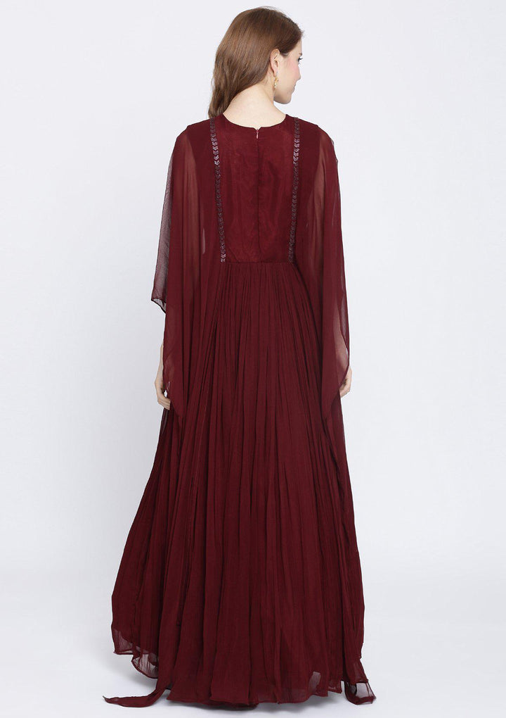 Maroon Cutdana Georgette Designer Gown-Koskii