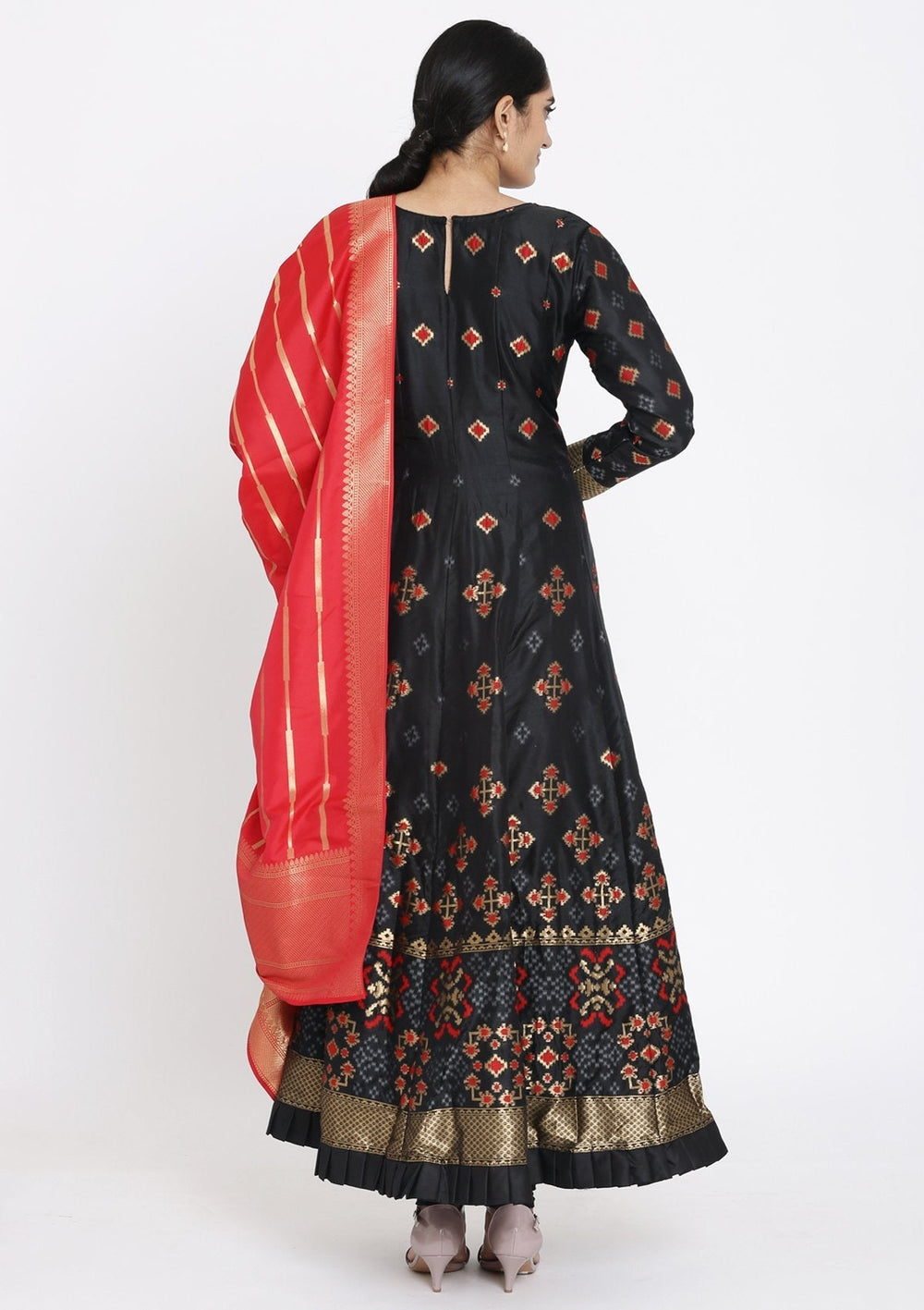 Black Zariwork Art Silk Designer Gown - koskii