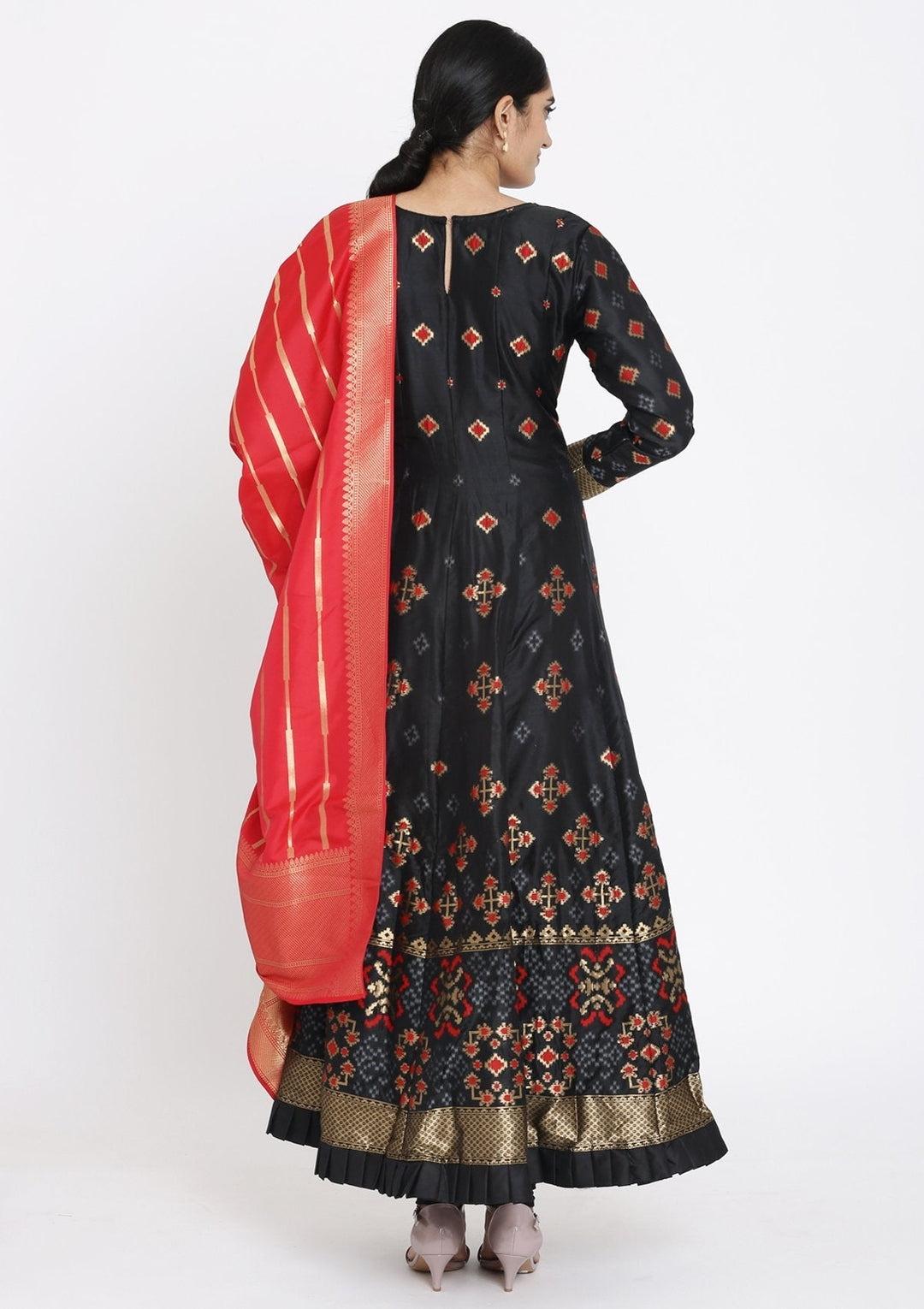Black Zariwork Art Silk Designer Gown - koskii