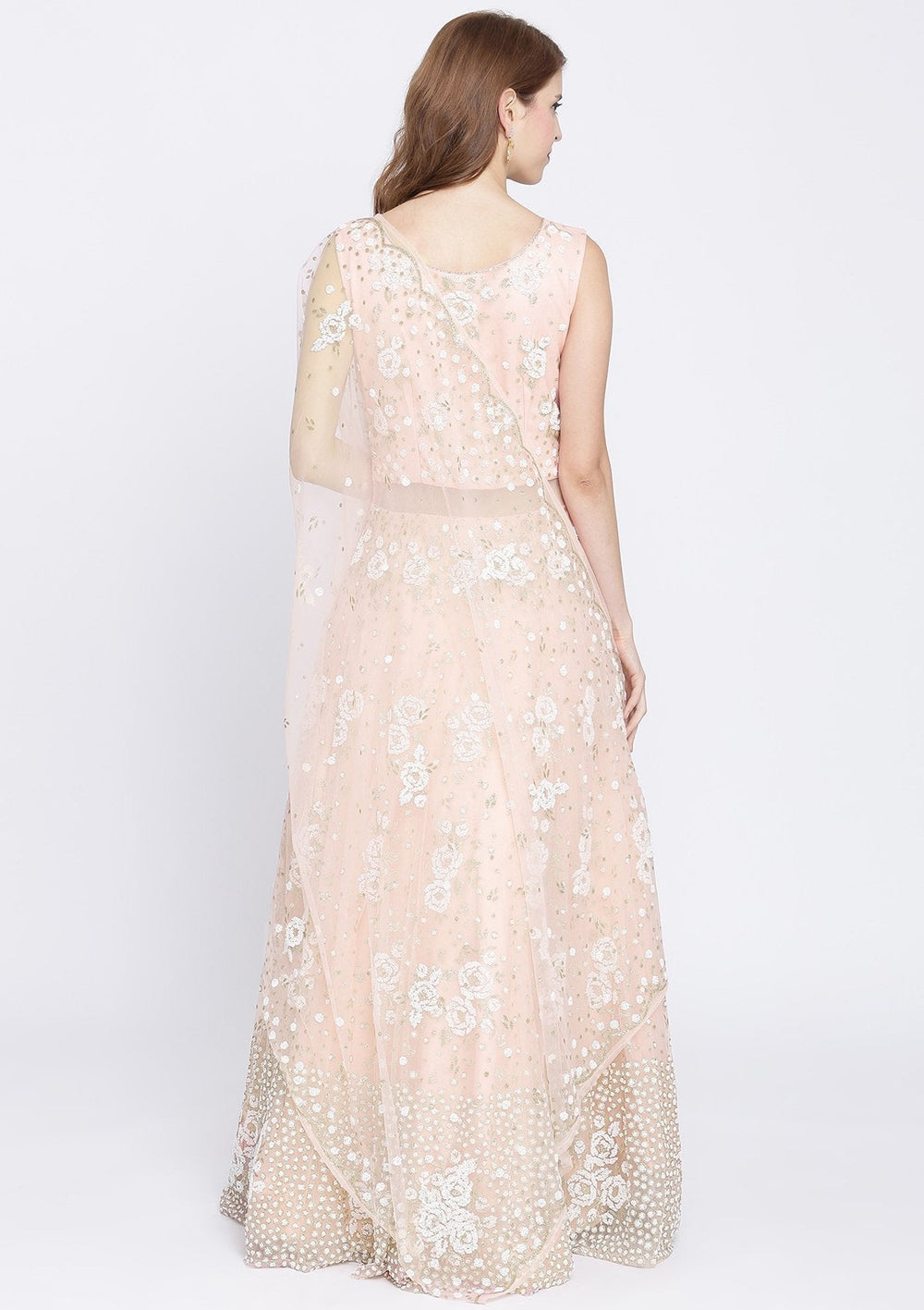 Baby Pink Cutdana Net Designer Gown-Koskii